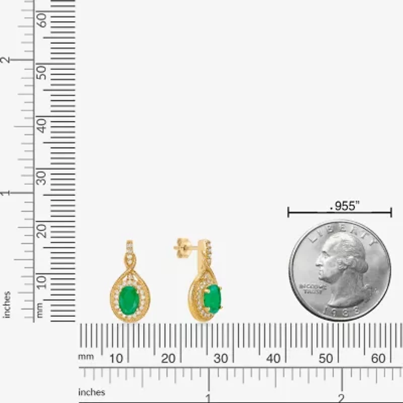 Womens 1/5 CT. Genuine Green Emerald 10K Gold Drop Earrings