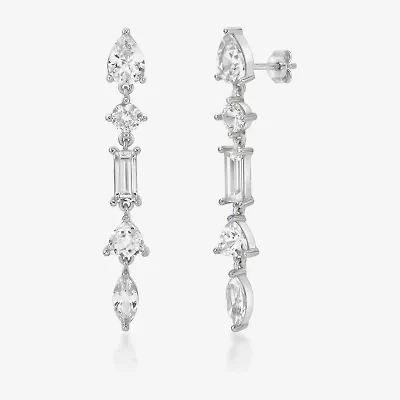 Womens Lab Created White Sapphire Sterling Silver Drop Earrings