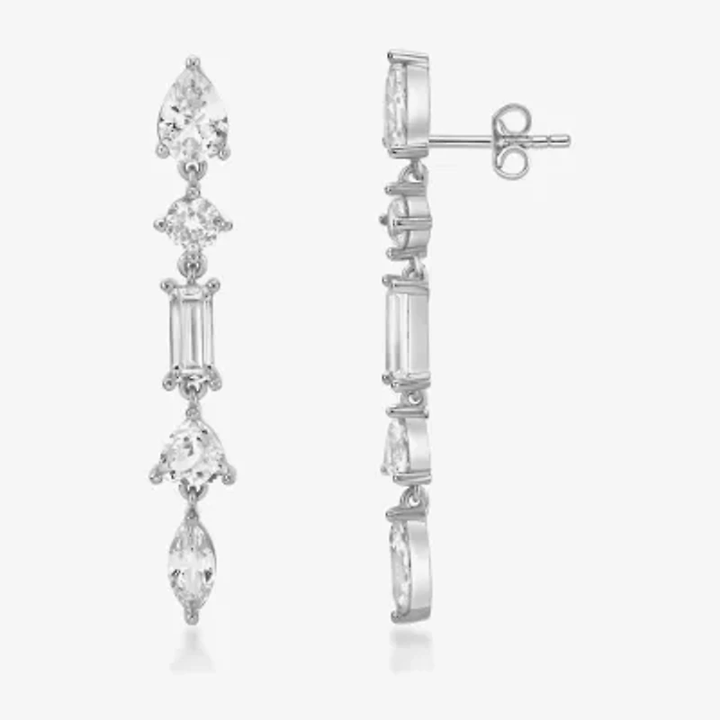 Womens Lab Created Sapphire Sterling Silver Drop Earrings