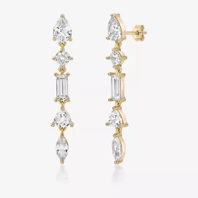 Womens Lab Created White Sapphire 18K Gold Over Silver Drop Earrings