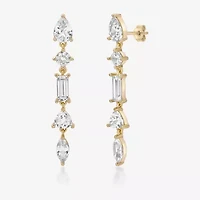 Womens Lab Created White Sapphire 18K Gold Over Silver Drop Earrings