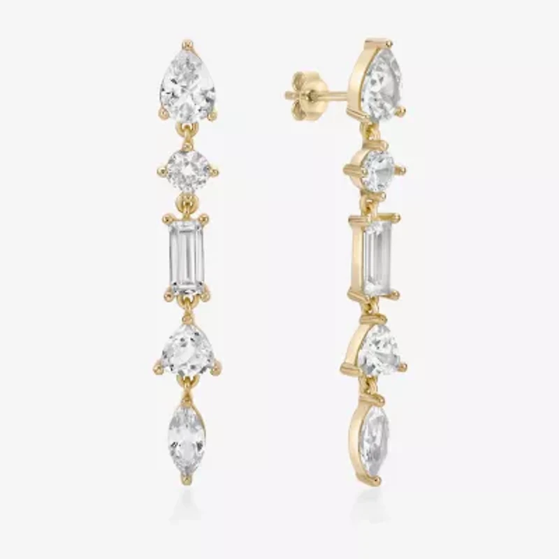 Womens Lab Created White Sapphire 18K Gold Over Silver Drop Earrings