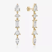 Womens Lab Created White Sapphire 18K Gold Over Silver Drop Earrings