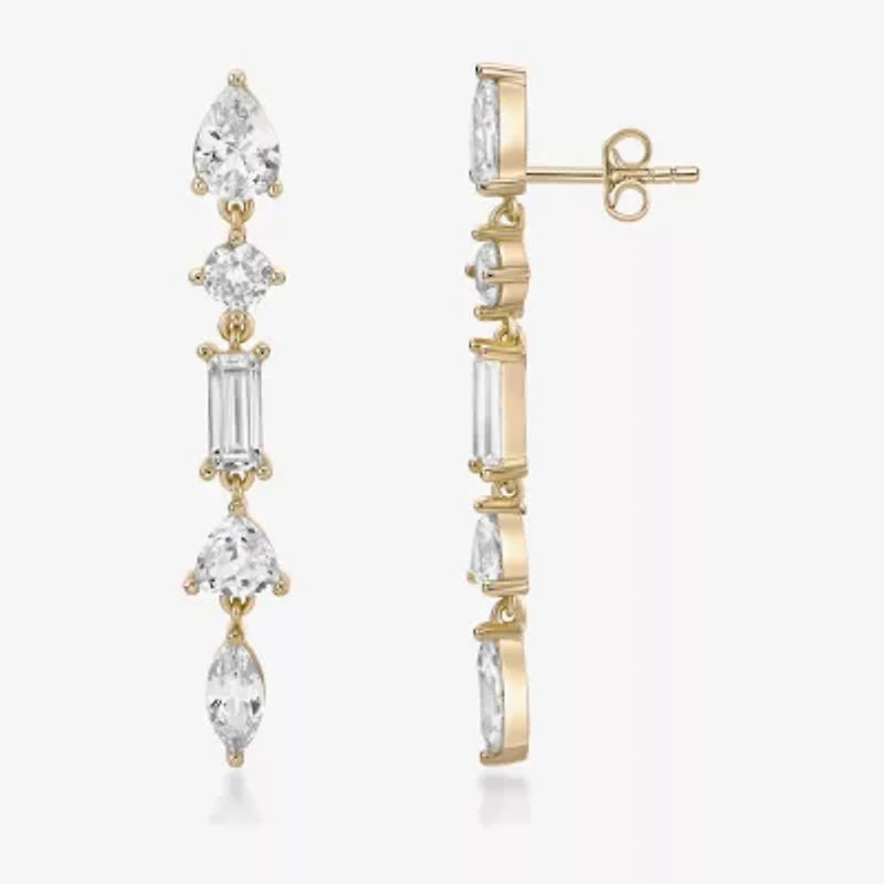 Womens Lab Created White Sapphire 18K Gold Over Silver Drop Earrings