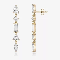 Womens Lab Created White Sapphire 18K Gold Over Silver Drop Earrings