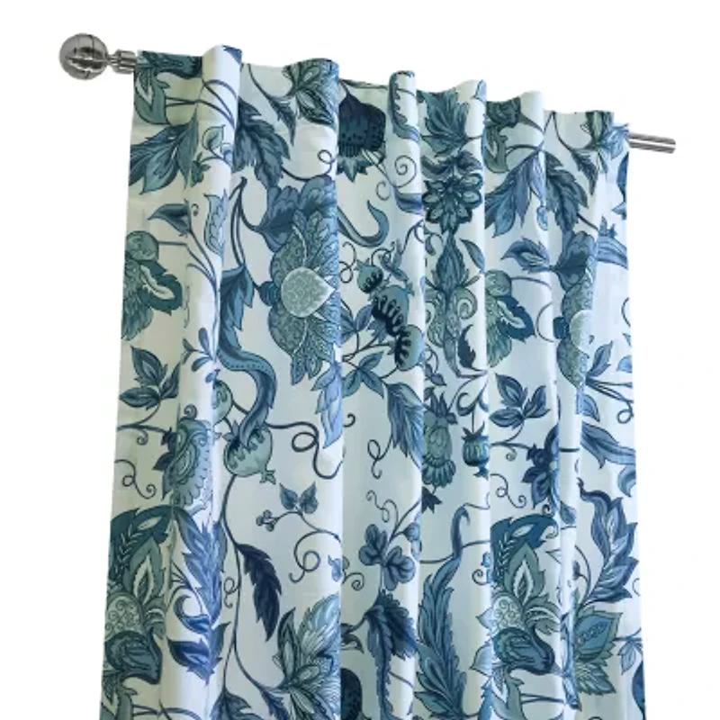 Jacobean Rod Pocket Back Tab Light-Filtering Single Curtain Panel