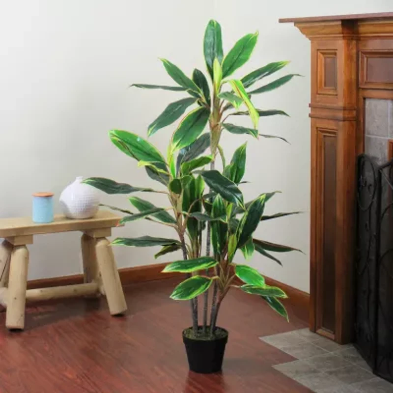55'' Green and Red Potted Two Tone Dracaena Artificial Plant