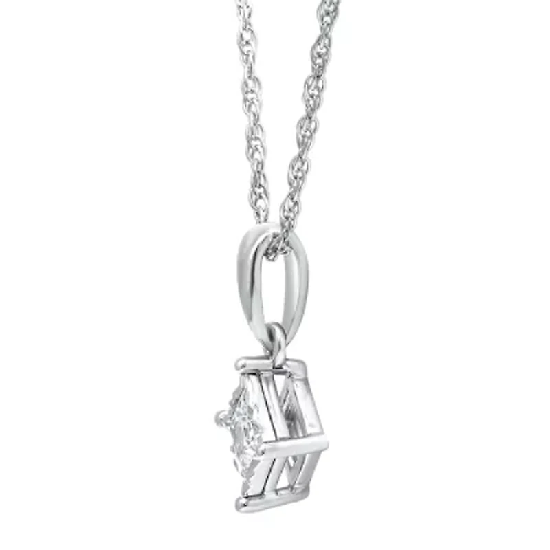 TruMiracle Womens 1/7 CT. Natural Princess White Natural Diamond 10K Gold Pendant Necklace