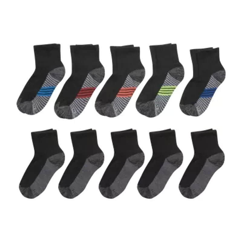 Hanes Little & Big Kid Boys Multi-Pack 10 Pair Quarter Ankle Socks