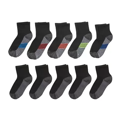 Hanes Little & Big Kid Boys Multi-Pack 10 Pair Quarter Ankle Socks
