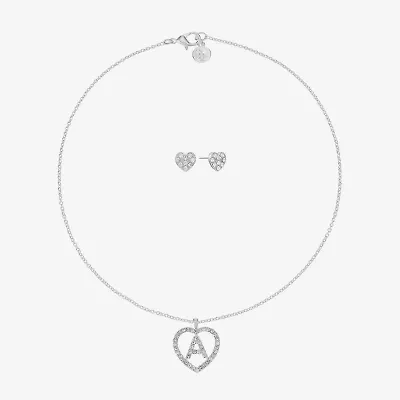 Mixit Silver Tone Initial Pendant Necklace & Stud Earring Womens White Heart 2-pc. Jewelry Set
