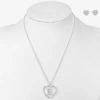 Mixit Silver Tone Initial Pendant Necklace & Stud Earring Womens White Heart 2-pc. Jewelry Set