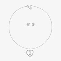 Mixit Silver Tone Initial Pendant Necklace & Stud Earring Womens White Heart 2-pc. Jewelry Set