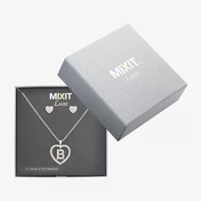 Mixit Silver Tone Initial Pendant Necklace & Stud Earring Womens White Heart 2-pc. Jewelry Set