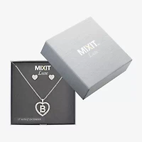 Mixit Silver Tone Initial Pendant Necklace & Stud Earring Womens White Heart 2-pc. Jewelry Set