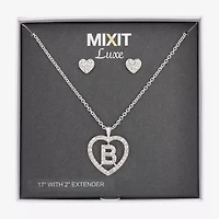 Mixit Silver Tone Initial Pendant Necklace & Stud Earring Womens White Heart 2-pc. Jewelry Set
