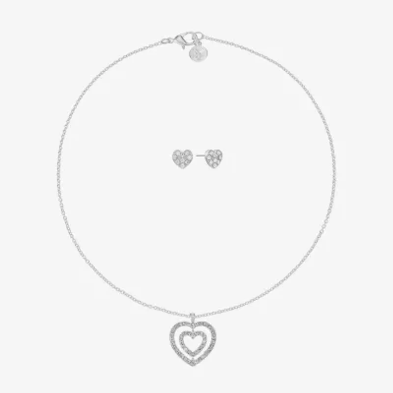 Mixit Silver Tone Pendant Necklace & Stud Earrings Womens White Heart 2-pc. Jewelry Set