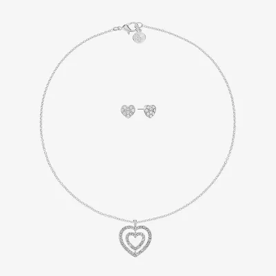 Mixit Silver Tone Pendant Necklace & Stud Earrings Womens White Heart 2-pc. Jewelry Set