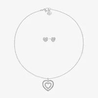 Mixit Silver Tone Pendant Necklace & Stud Earrings Womens White Heart 2-pc. Jewelry Set