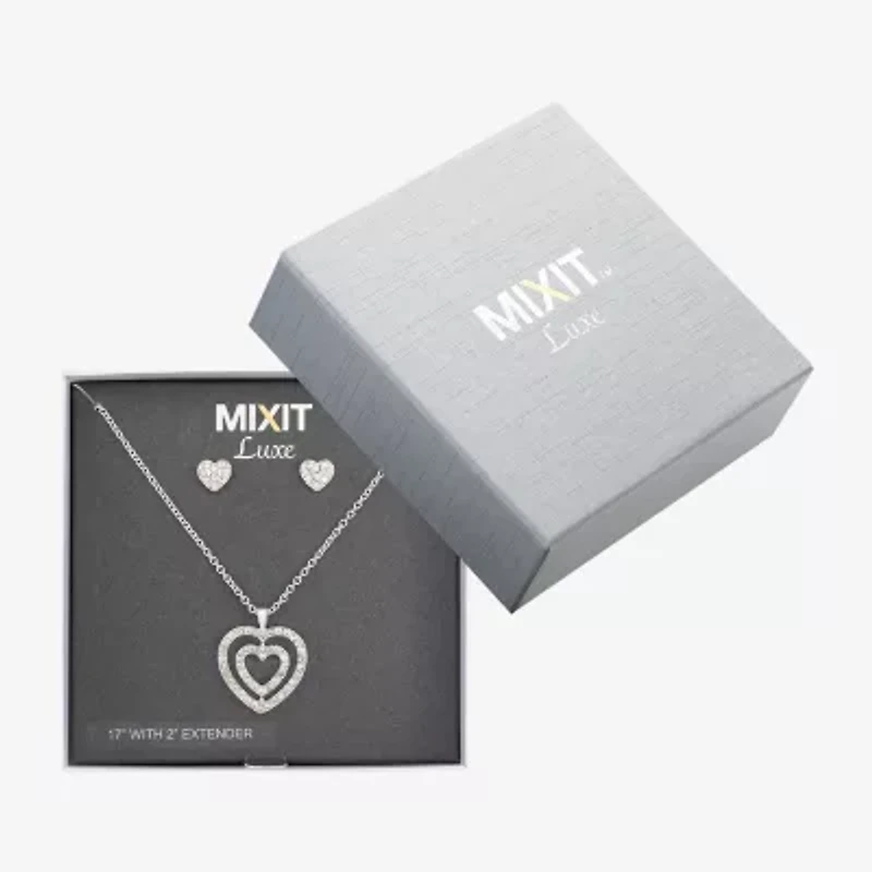 Mixit Silver Tone Pendant Necklace & Stud Earrings Womens White Heart 2-pc. Jewelry Set