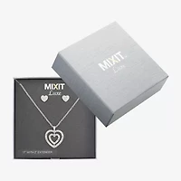 Mixit Silver Tone Pendant Necklace & Stud Earrings Womens White Heart 2-pc. Jewelry Set