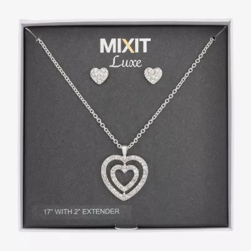 Mixit Silver Tone Pendant Necklace & Stud Earrings Womens White Heart 2-pc. Jewelry Set