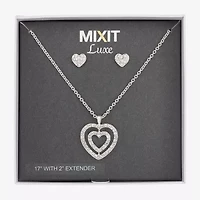 Mixit Silver Tone Pendant Necklace & Stud Earrings Womens White Heart 2-pc. Jewelry Set