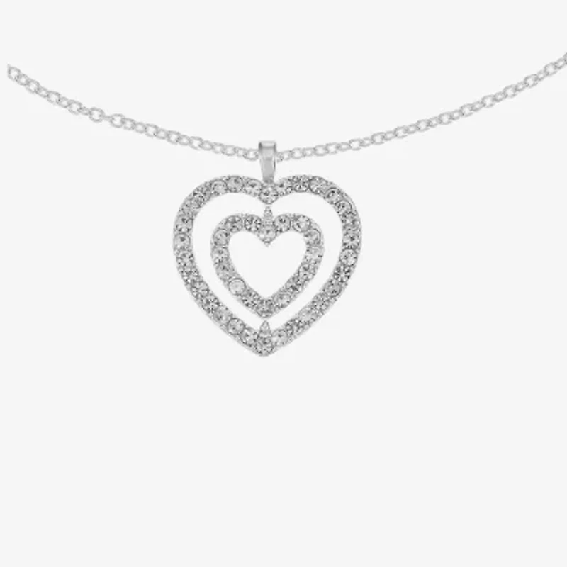 Mixit Silver Tone Pendant Necklace & Stud Earrings Womens White Heart 2-pc. Jewelry Set