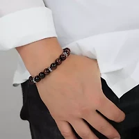Mens Red Tiger's Eye Sterling Silver Beaded Bracelet
