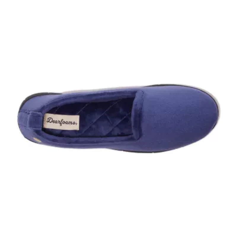 Dearfoams Rachel Velour Closed Back Womens Memory Foam Slip-On Slippers