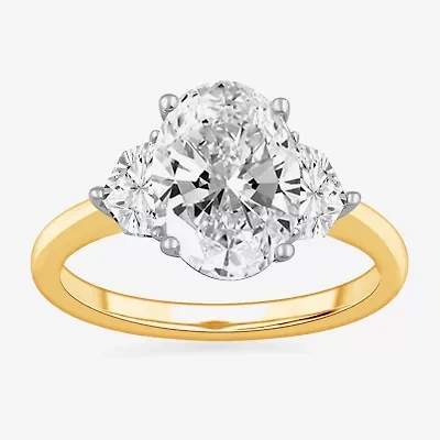 (G-H / Si1-Si2) Womens 3 3/4 CT. T.W. Lab Grown White Diamond 14K Gold Oval 3-Stone Engagement Ring