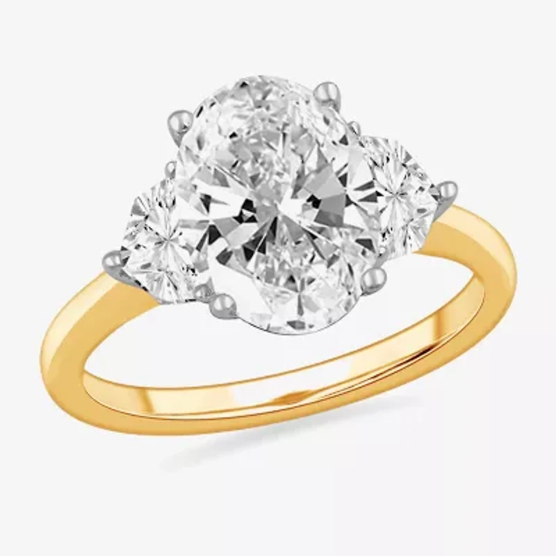 (G-H / Si1-Si2) Womens 3 3/4 CT. T.W. Lab Grown White Diamond 14K Gold Oval 3-Stone Engagement Ring