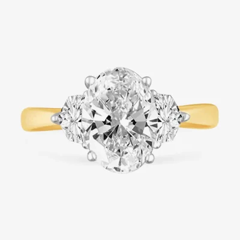 (G-H / Si1-Si2) Womens 3 3/4 CT. T.W. Lab Grown White Diamond 14K Gold Oval 3-Stone Engagement Ring