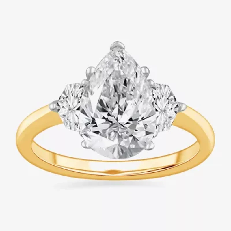 G-H / Si1-Si2) Womens 3 1/2 CT. T.W Lab Grown White Diamond 14K Gold Pear 3-Stone Engagement Ring