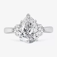 (G-H / Si1-Si2) Womens 3 1/2 CT. T.W Lab Grown White Diamond 14K Gold Pear 3-Stone Engagement Ring