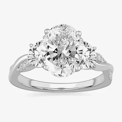 G-H / Si1-Si2) Womens 3 3/4 CT. T.W. Lab Grown White Diamond 14K Gold Oval 3-Stone Engagement Ring