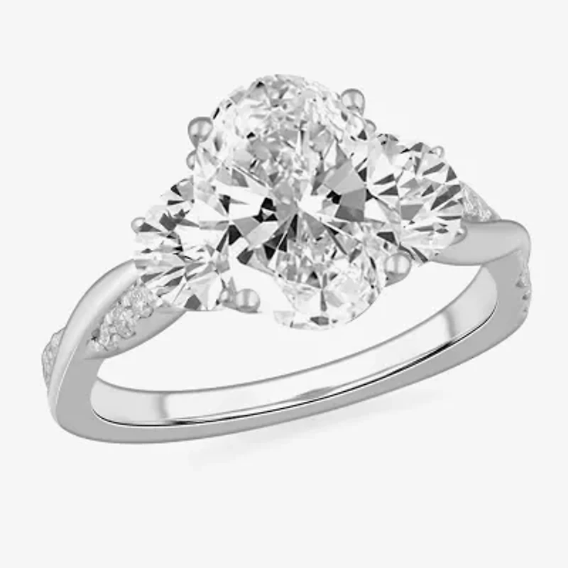 (G-H / Si1-Si2) Womens 3 3/4 CT. T.W. Lab Grown White Diamond 14K Gold Oval 3-Stone Engagement Ring