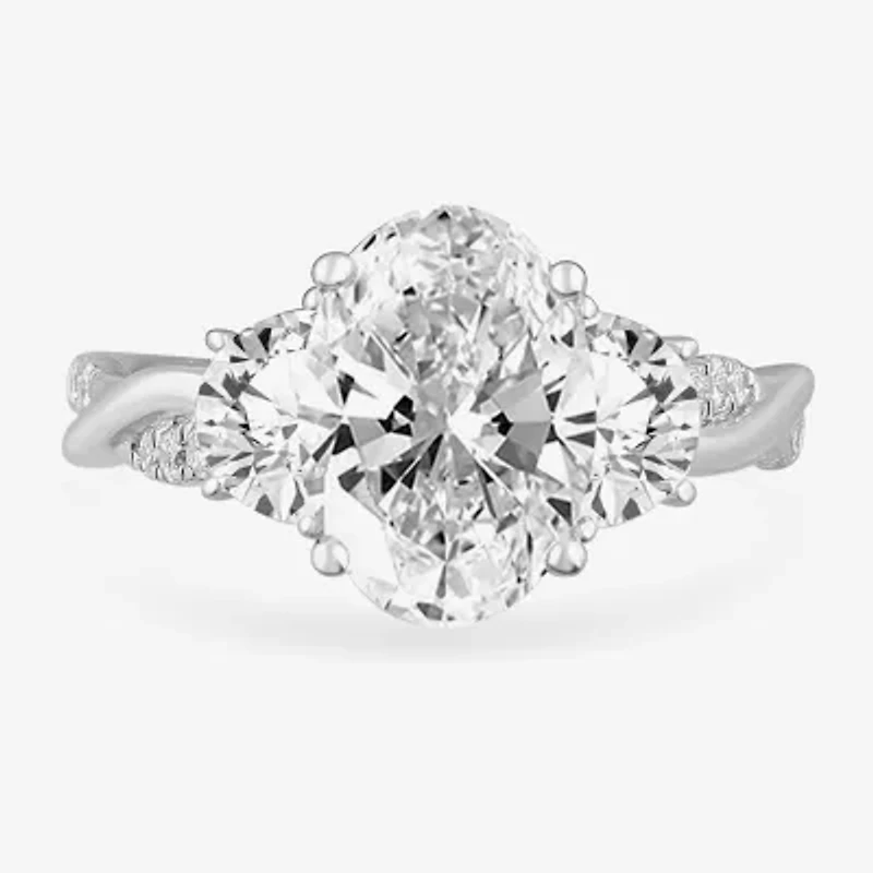 (G-H / Si1-Si2) Womens 3 3/4 CT. T.W. Lab Grown White Diamond 14K Gold Oval 3-Stone Engagement Ring