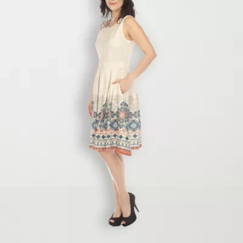 White Mark Womens Sleeveless Paisley Fit + Flare Dress