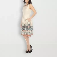 White Mark Womens Sleeveless Paisley Fit + Flare Dress