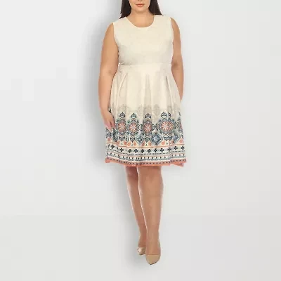 White Mark Womens Sleeveless Paisley Plus Fit + Flare Dress