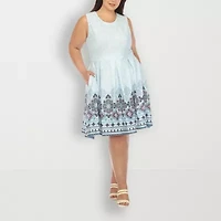 White Mark Womens Plus Crew Neck Sleeveless Paisley Fit + Flare Dress
