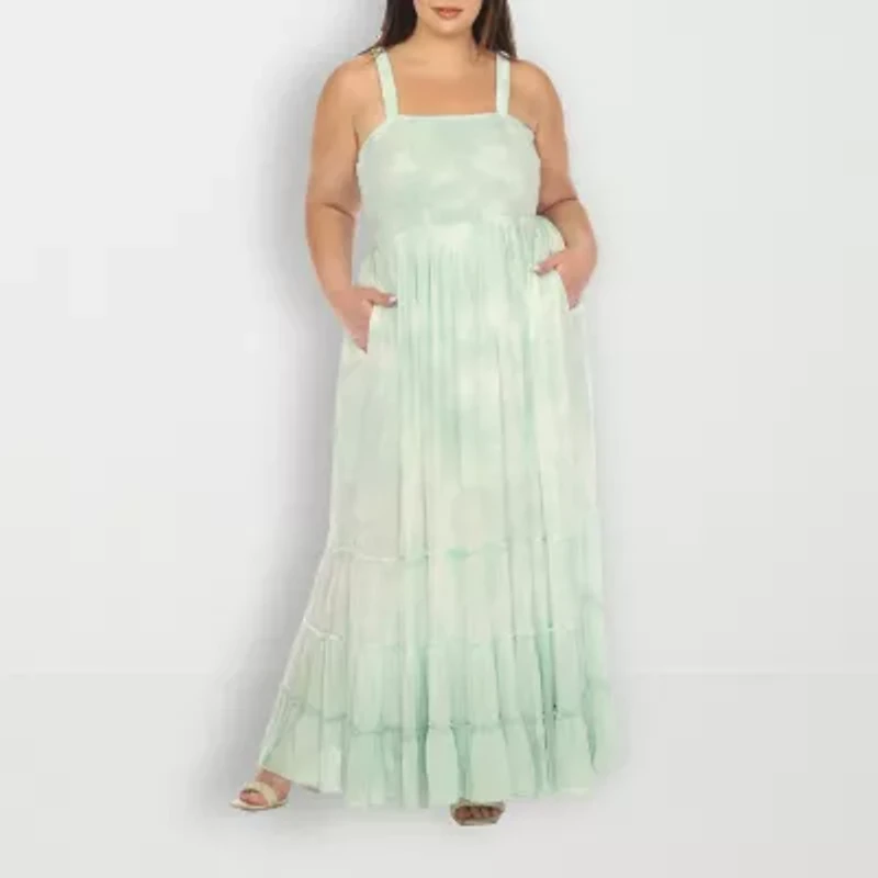 White Mark Womens Plus Sleeveless Tie Dye Sundress