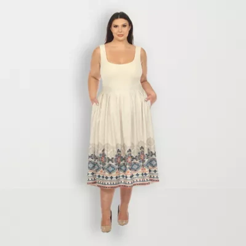 White Mark Womens Plus Adjustable Features Midi Pleated Skirt