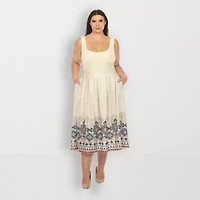 White Mark Womens Plus Adjustable Features Midi Pleated Skirt