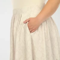 White Mark Womens Plus Adjustable Features Midi Pleated Skirt