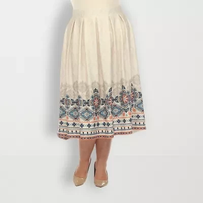 White Mark Womens Adjustable Features Midi Plus Pleated Skirt