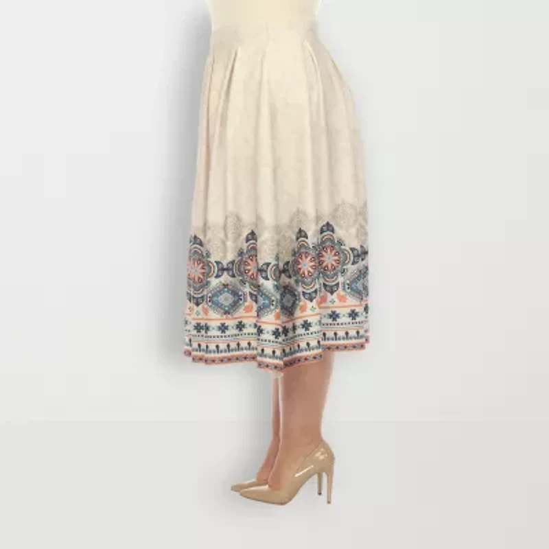 White Mark Womens Plus Adjustable Features Midi Pleated Skirt