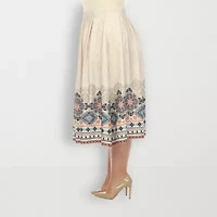 White Mark Womens Plus Adjustable Features Midi Pleated Skirt