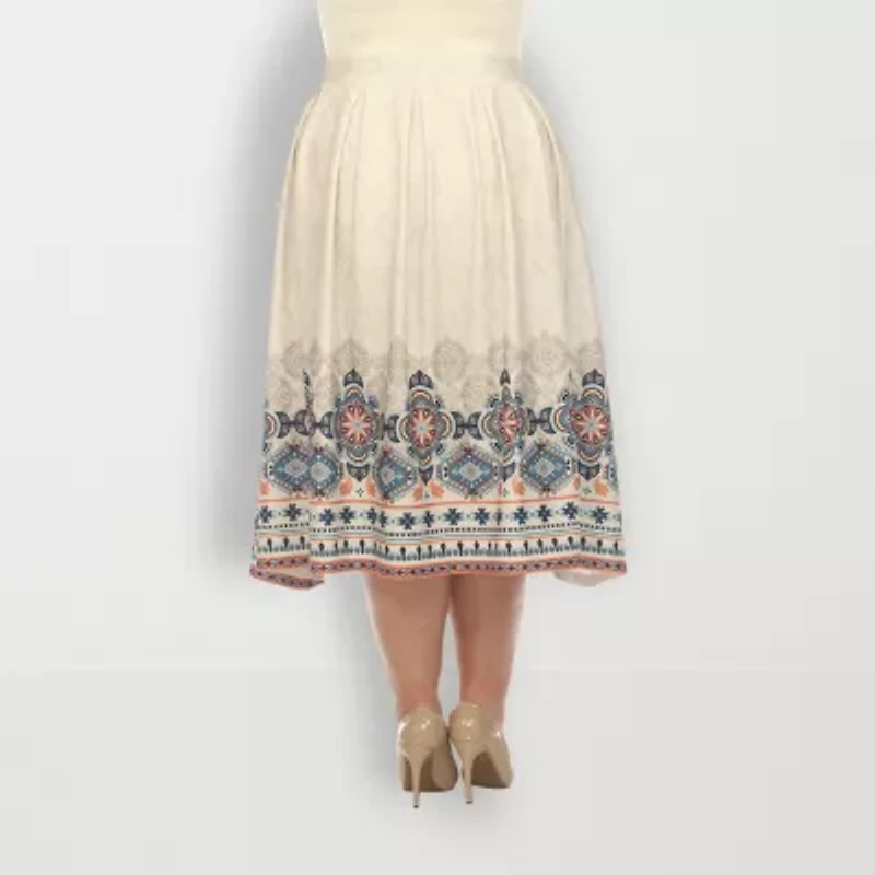 White Mark Womens Plus Adjustable Features Midi Pleated Skirt
